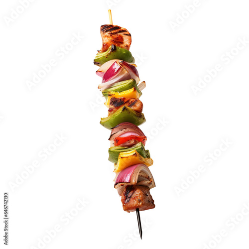 Delicious Grilled meat and vegetable shish kebab on skewer isolated on transparent background Remove png, Clipping Path