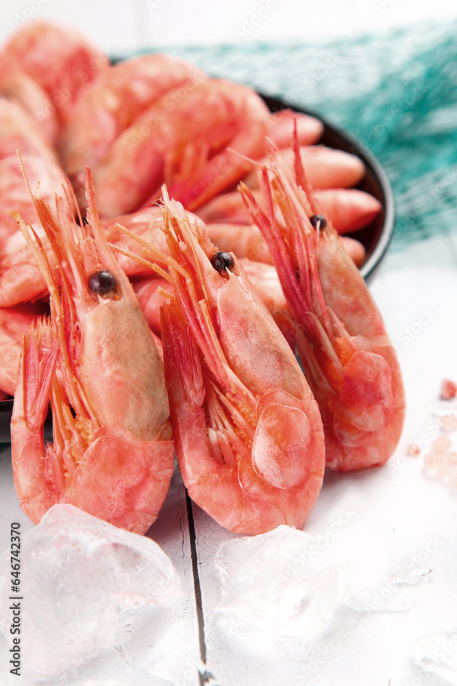 Coldwater Prawn,Coldwater Shrimp,Pandalus borealis,Seafood food, indoor close-up shot