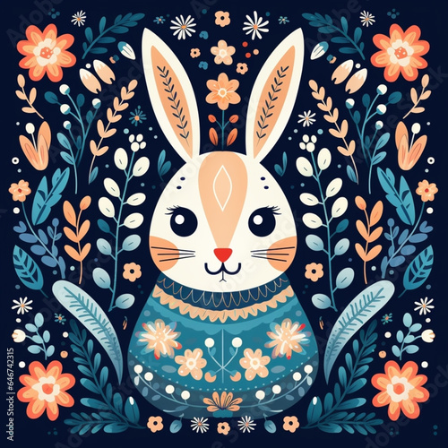 pattern with rabbits and flowers