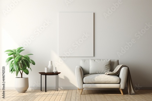 Modern Aesthetic Interior Design with Small Blank Poster Created with Generative AI