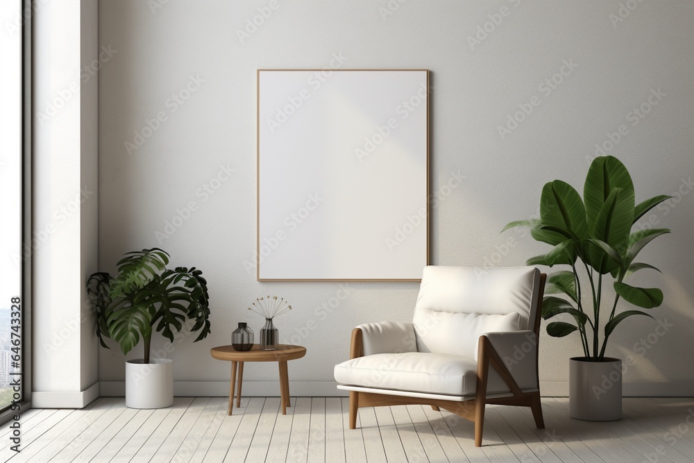 Modern Aesthetic Interior Design with Small Blank Poster Created with Generative AI