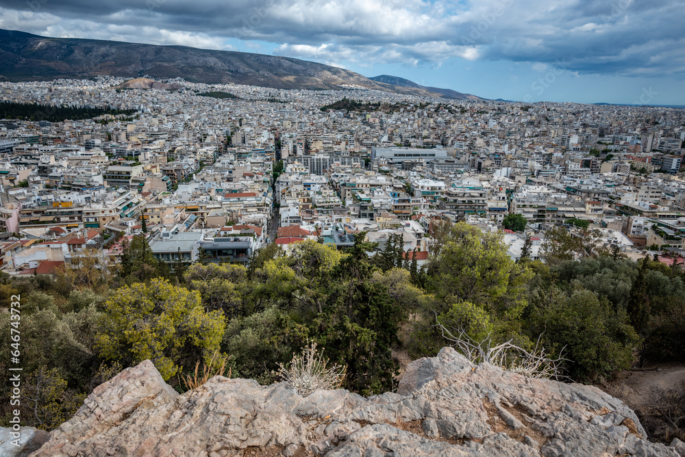 Aerial cityscape view of Athens Greece