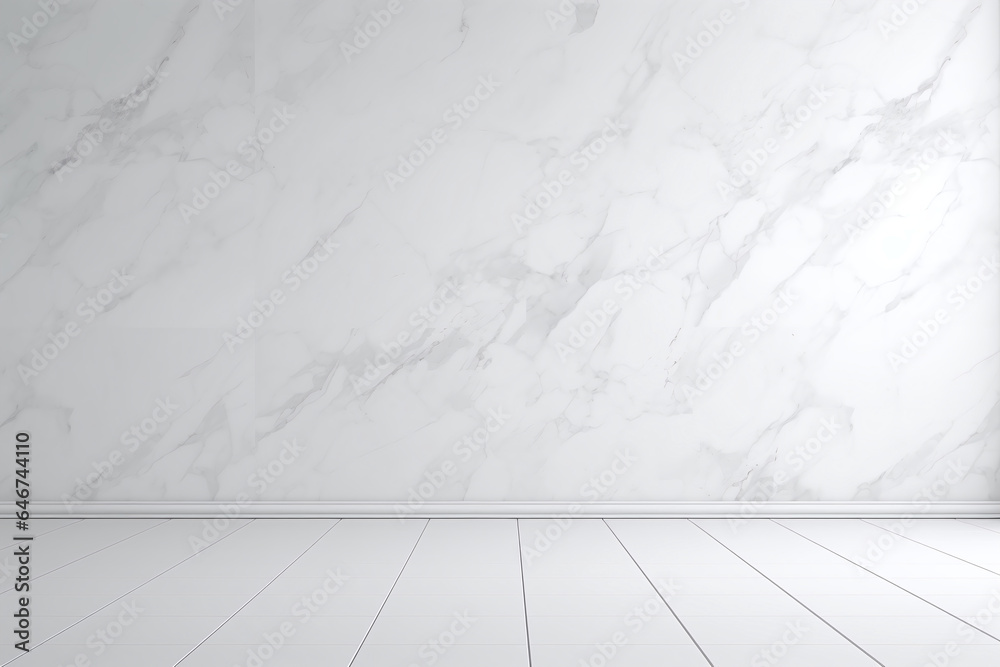 Fototapeta premium Pain marble wall with white floor background texture