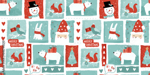Lovely christmas seamless pattern, cute characters and decoration, great for wrapping paper, textiles, banners, wallpapers - vector design
