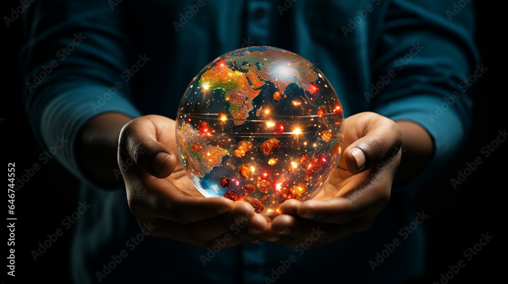 Fototapeta premium hand holding a globe UHD wallpaper Stock Photographic Image