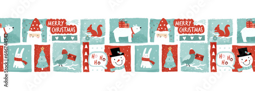 Lovely christmas seamless pattern, cute characters and decoration, great for wrapping paper, textiles, banners, wallpapers - vector design