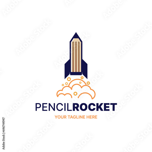 Rocket Pencil Logo Design Icon vector illustration