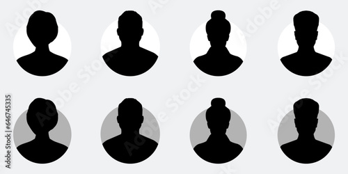 Default anonymous user portrait vector illustration flat vector designs set. Iconic user portrait flat designs collection
