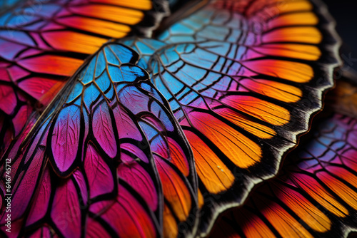 Macro shot of vibrant butterfly wings with intricate patterns © Boraryn