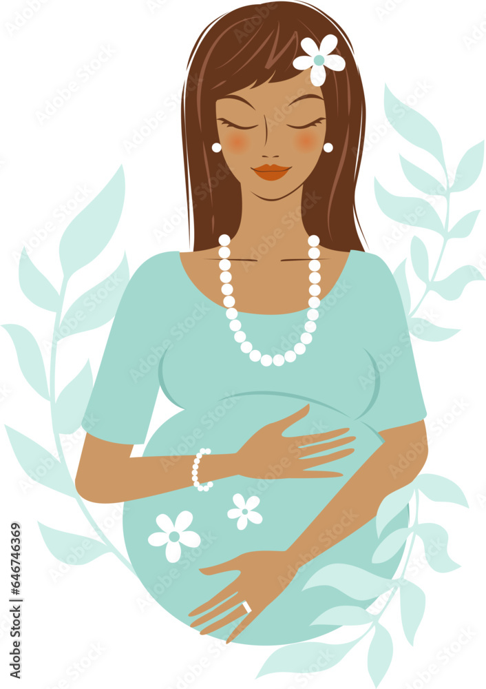 Young pretty dark skin pregnant woman with botanical details Young pretty dark skin pregnant woman with botanical details