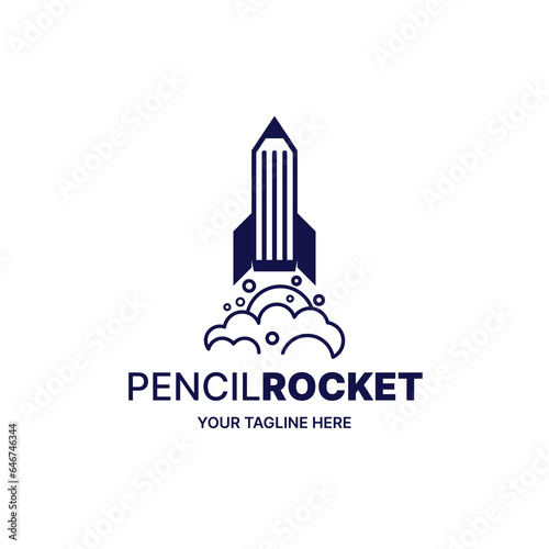 Rocket Pencil Logo Design Icon illustration