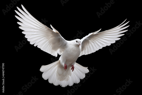 white dove isolated on black background