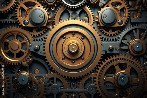 Steampunk-inspired gears and machinery in a metallic texture