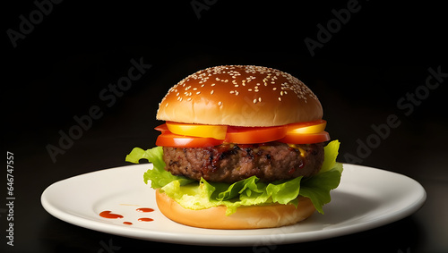 Sizzling Juicy Burger on Pristine Plate