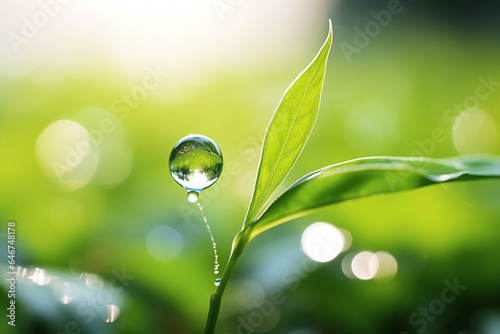 water drops on green leaf, beautiful eco friendly concept macro photo
