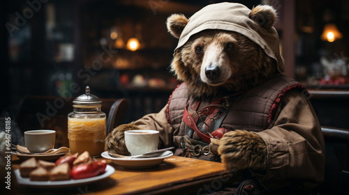 bear in the restaurant UHD wallpaper Stock Photographic Image