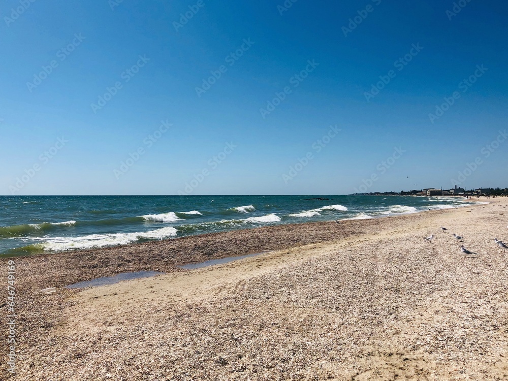 The sea of Azov under the blue sky