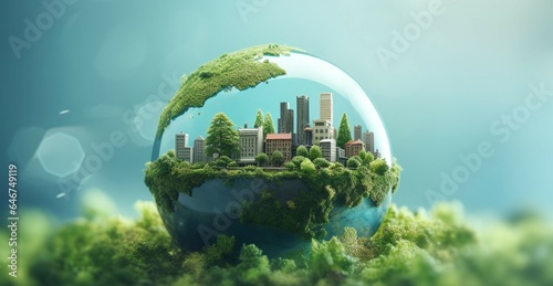 green planet earth concept design, tiny planet for eco friendly carbon neutral green design