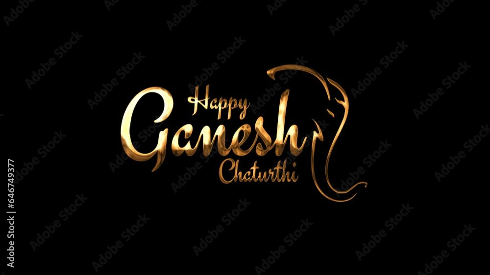 Happy Ganesh Chaturthi Text Animation In Gold Color with Alpha Channel. Great for Ganesh Chaturthi Celebrations, for banner, social media feed wallpaper stories