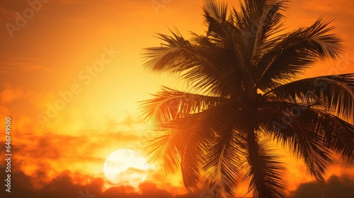 stunning and tropical image with a golden background adorned by a vibrant palm tree. essence of paradise and relaxation. image for travel and leisure industries © pvl0707