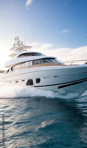 luxury yacht in the sea, luxury travel boat on the sea, luxury yacht on the ocean, luxury traveling boat scene © Gegham