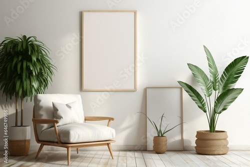 Modern Aesthetic Interior Design with Small Blank Poster Created with Generative AI