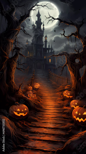 Halloween Background with Pumpkins In The Spooky Night