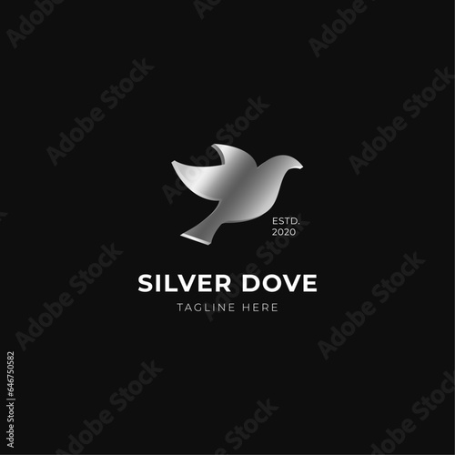 Silver dove logo design for company isolated on the back background