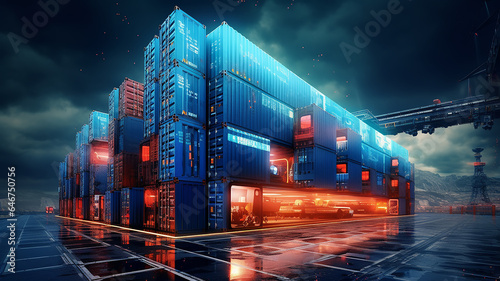 high stack, mountain of shipping containers, cargo transportation concept logistics and warehouse
