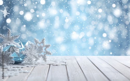 Christmas background with snowflakes on a blue bokeh background