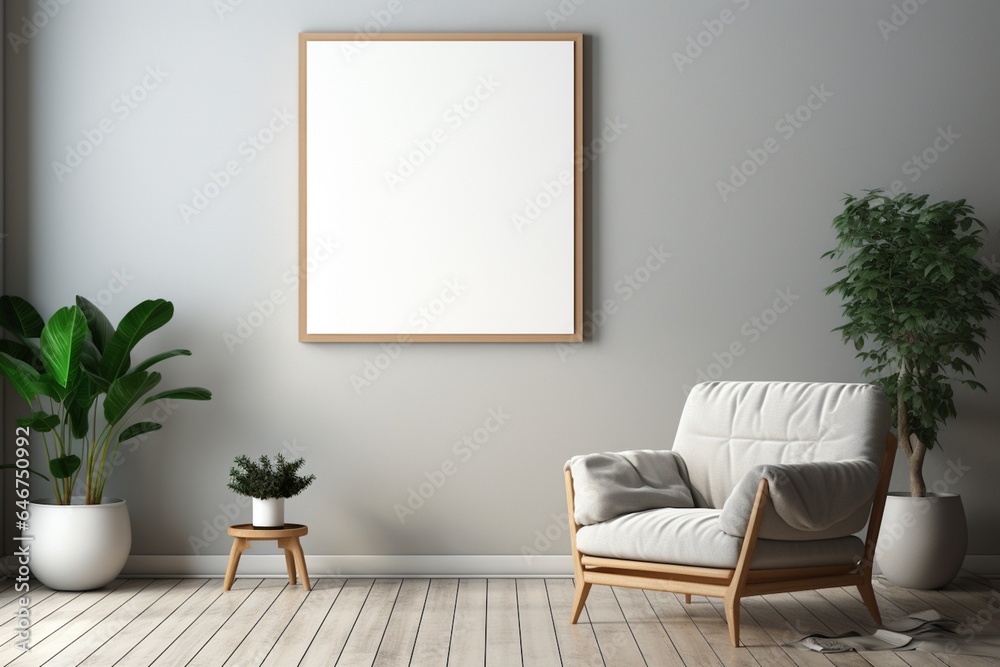 Modern Aesthetic Interior Design with Small Blank Poster Created with Generative AI Modern Aesthetic Interior Design with Small Blank Poster Created with Generative AI