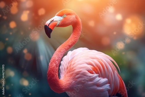 Flamingo in the park, close up of head and neck © artem