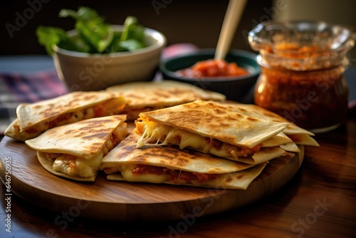 Grilled quesadilla with vegetables, tomato salsa and cheese