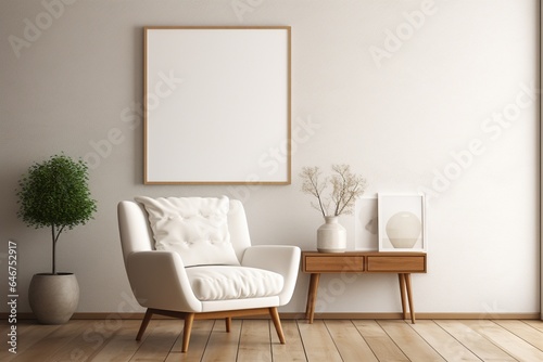 Modern Aesthetic Interior Design with Small Blank Poster Created with Generative AI