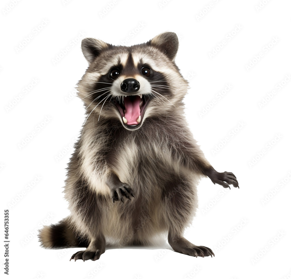 Funny animal. Smiling raccoon. On a transparent background PNG