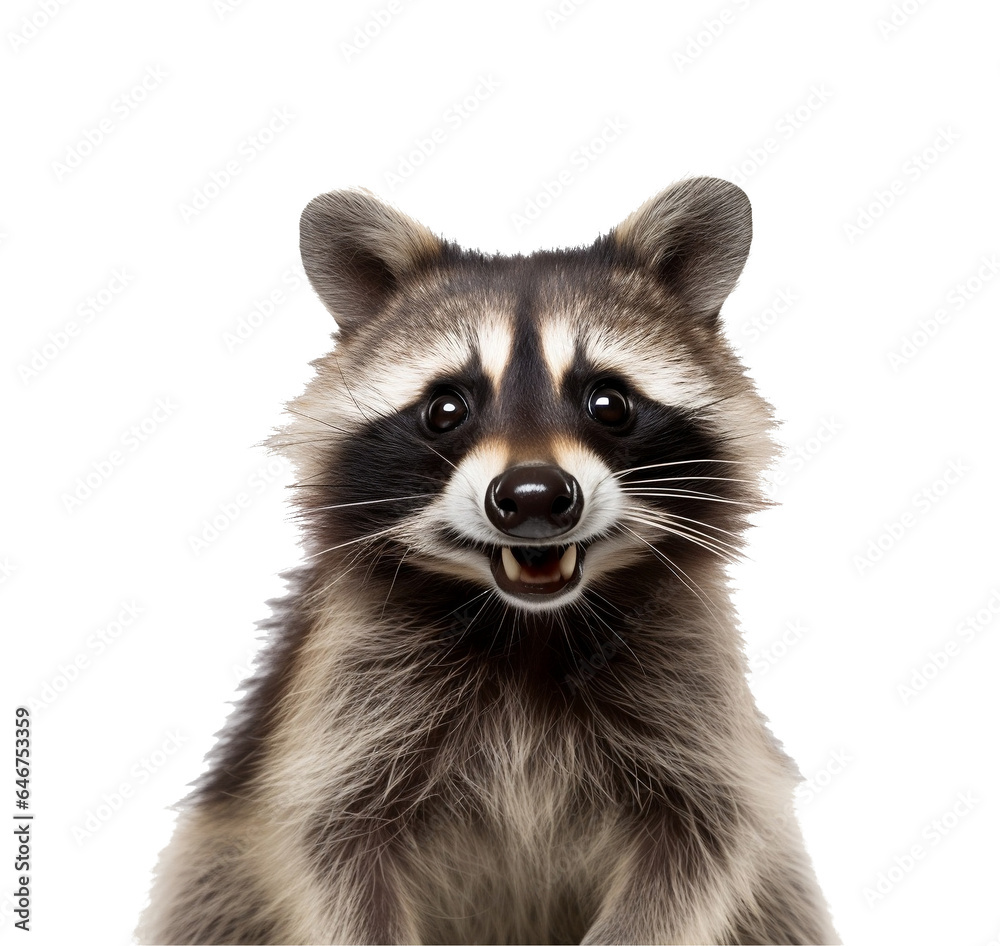 Funny animal. Smiling raccoon. On a transparent background PNG