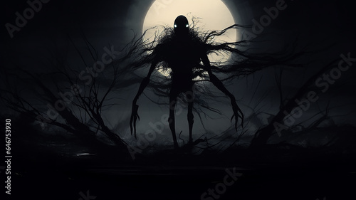 demon of evil, the essence of horror and nightmare darkness, black dark essence silhouette frightening creature phobia, computer graphics