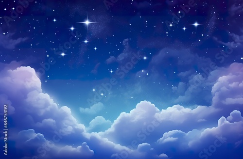 Space of night sky with clouds and stars. 