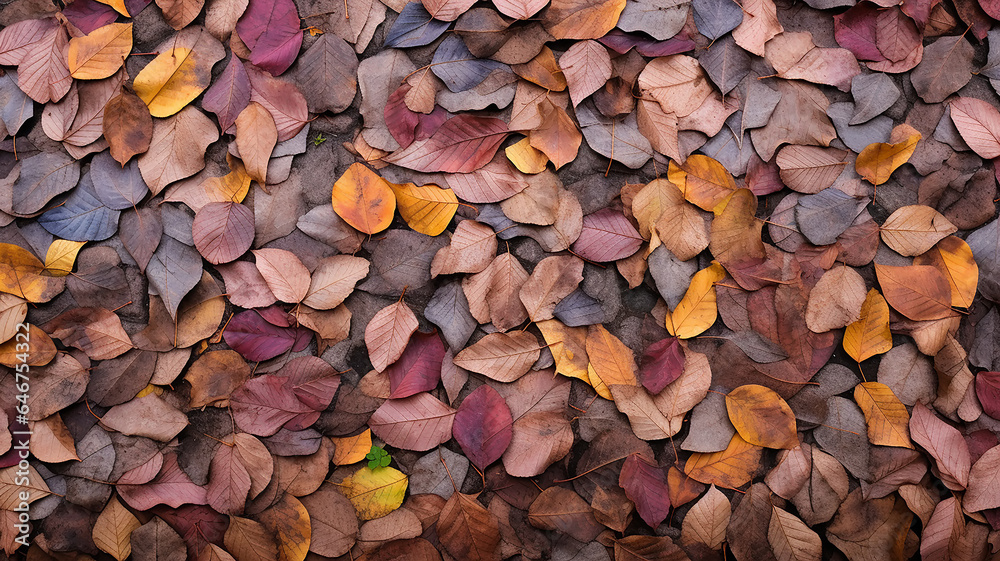 texture multicolored fallen leaves spectrum tiles, abstract bright autumn background leaf fall