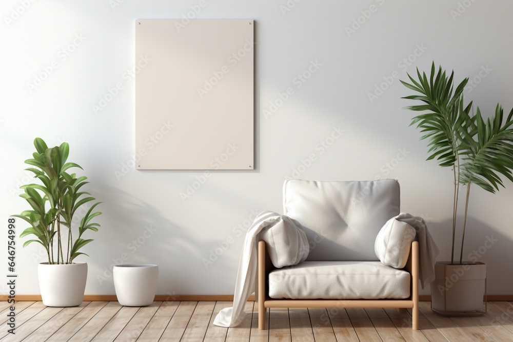 Modern Aesthetic Interior Design with Small Blank Poster Created with Generative AI Modern Aesthetic Interior Design with Small Blank Poster Created with Generative AI