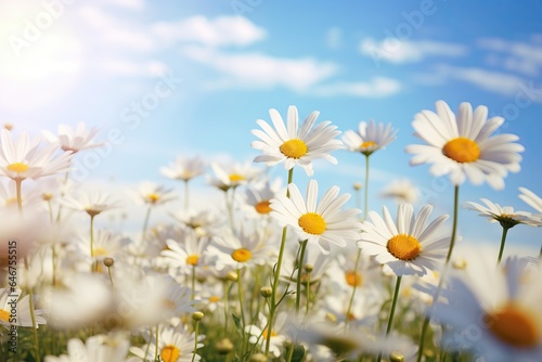 daisies in the sunset light against the background of mountains