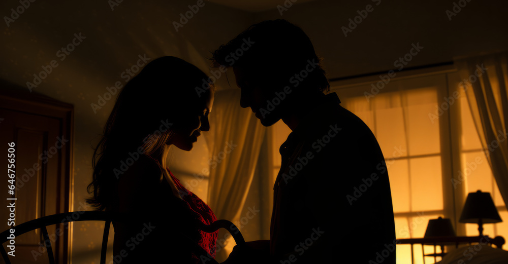 Couple being intimate in front of window