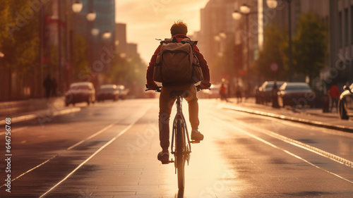 cyclist riding on bicycle at city road in evening