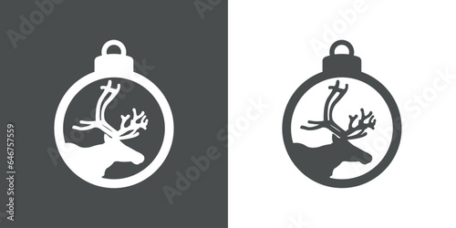 Tiempo de Navidad. Logo con silueta de bola de navidad con cabeza de ciervo o de reno Rudolph para su uso en invitaciones y felicitaciones