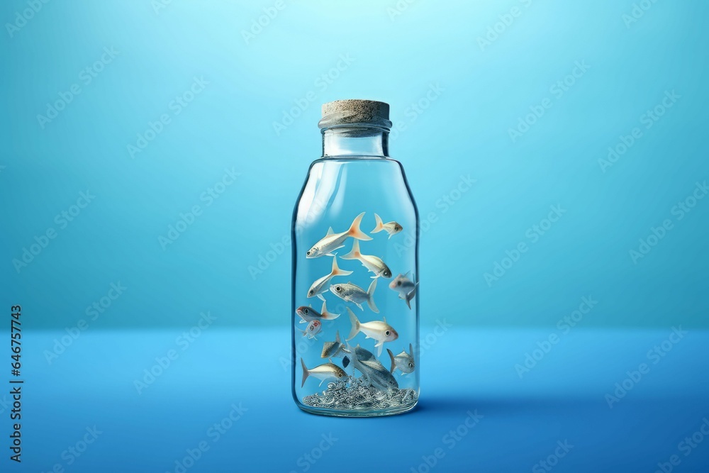 Fish swim small bottle. Generate Ai Fish swim small bottle. Generate Ai