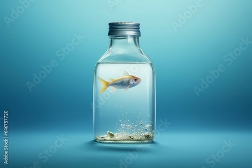 Fish small blue bottle. Generate Ai