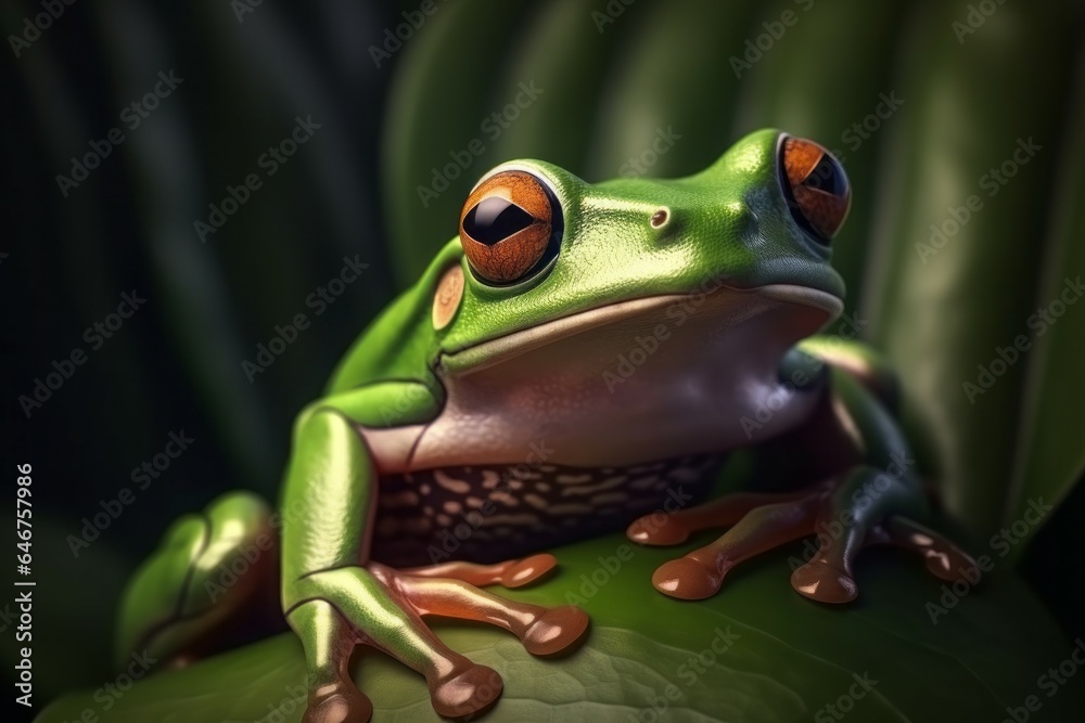 Green cute frog leaf. Generate Ai Green cute frog leaf. Generate Ai