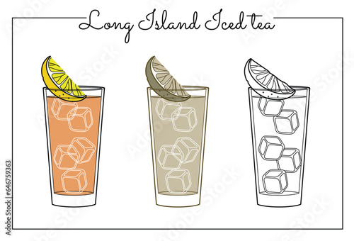 Alcohol drinks line art illustration. Vector illustration Long island iced tea