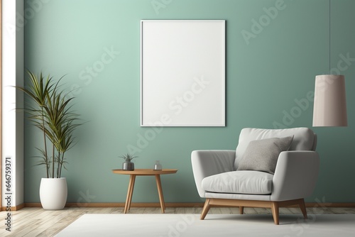 Modern Aesthetic Interior Design with Small Blank Poster Created with Generative AI
