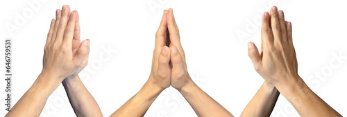 Fototapete Hand in namaste spiritual praying pray symbols shape on transparent background cutout, PNG file